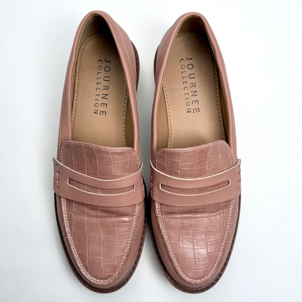 Journee Kenly Penny Loafer Size 7.5 Pink Croc Vegan Slip On
